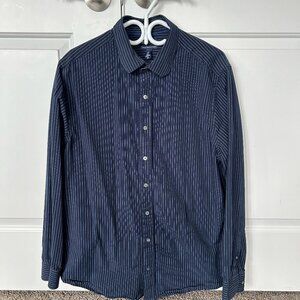 Gap Men's Button Down Dress Shirt  Dark Blue with Stripes Slim Fit Size XL